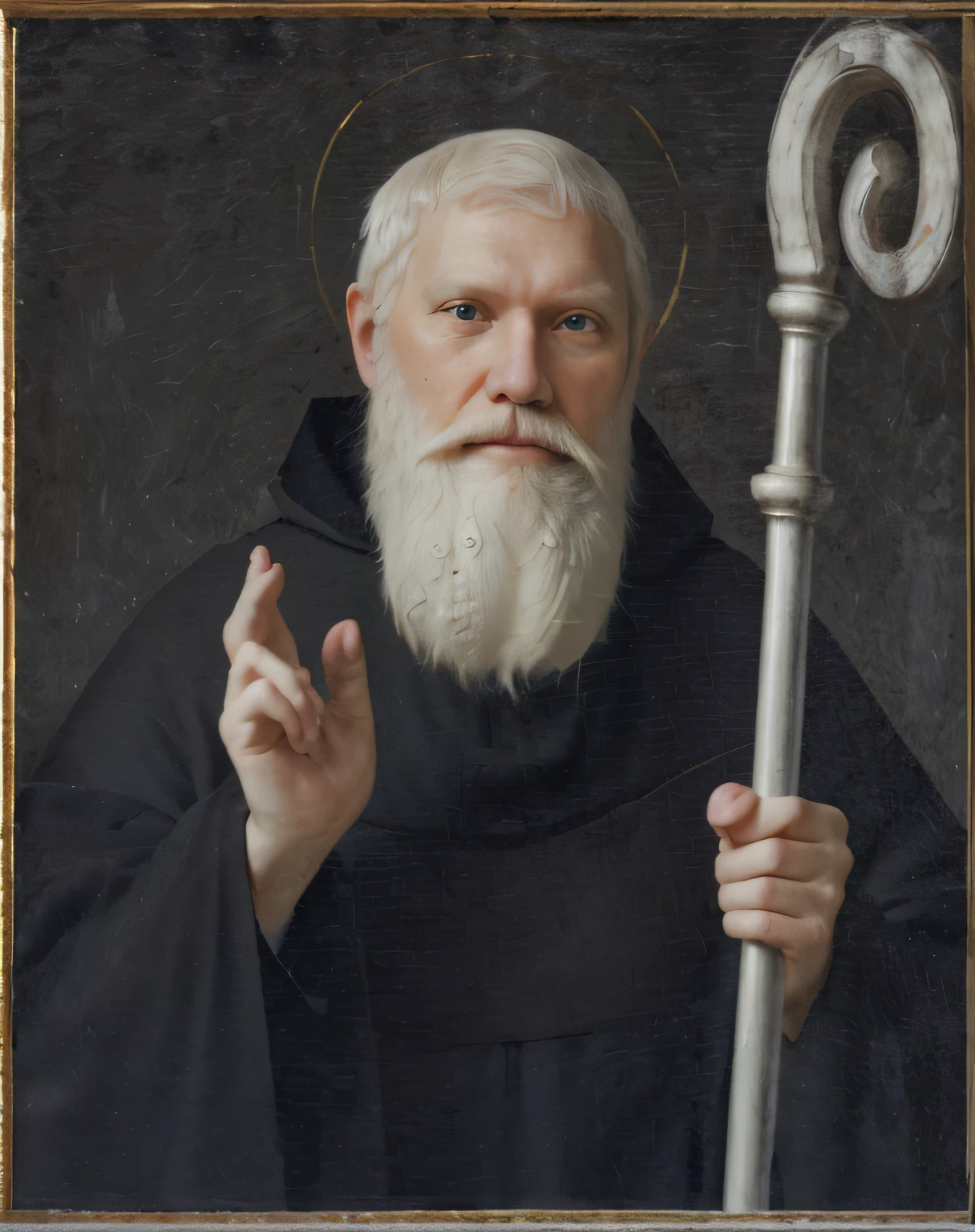 Create a realistic image similar to St. Benedict, a man with a white ...