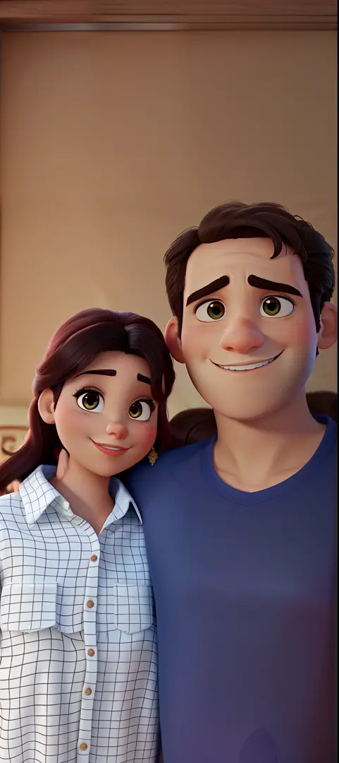 romantic couple, igual aos filmes Disney Pixar, mulher morena
