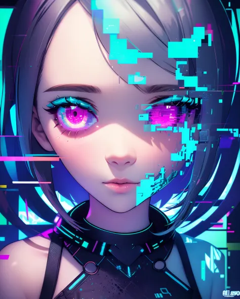 Highly detailed, high quality, masterpiece, beautiful, (Glitching, glitch) 1girl,neon lights, detailed,