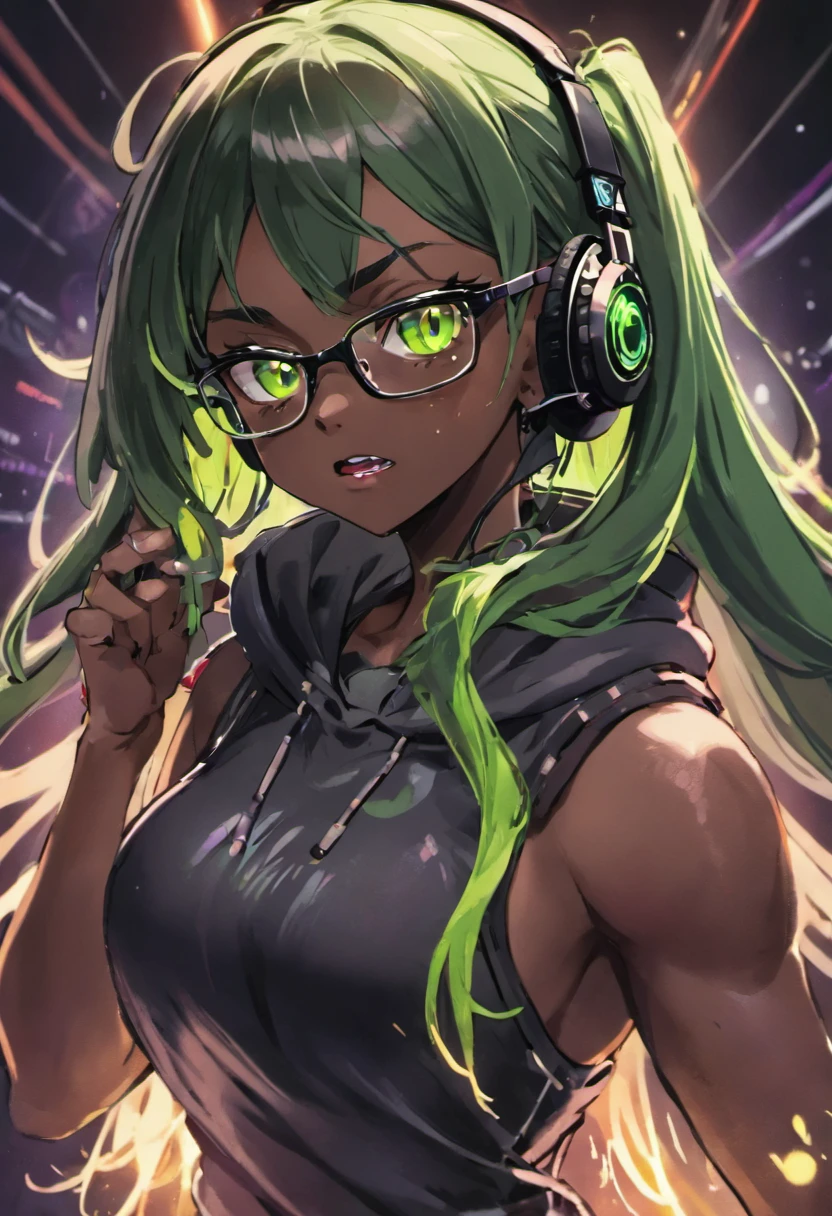 anime, deejaying dark skin girl, dj, dj dark skin girl, headphones - SeaArt  AI