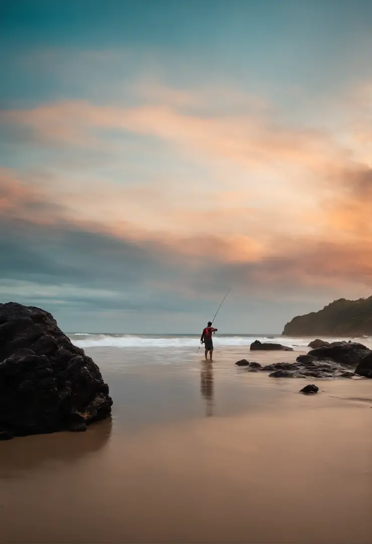 Foto de Marcelo Maciel pescando na praia