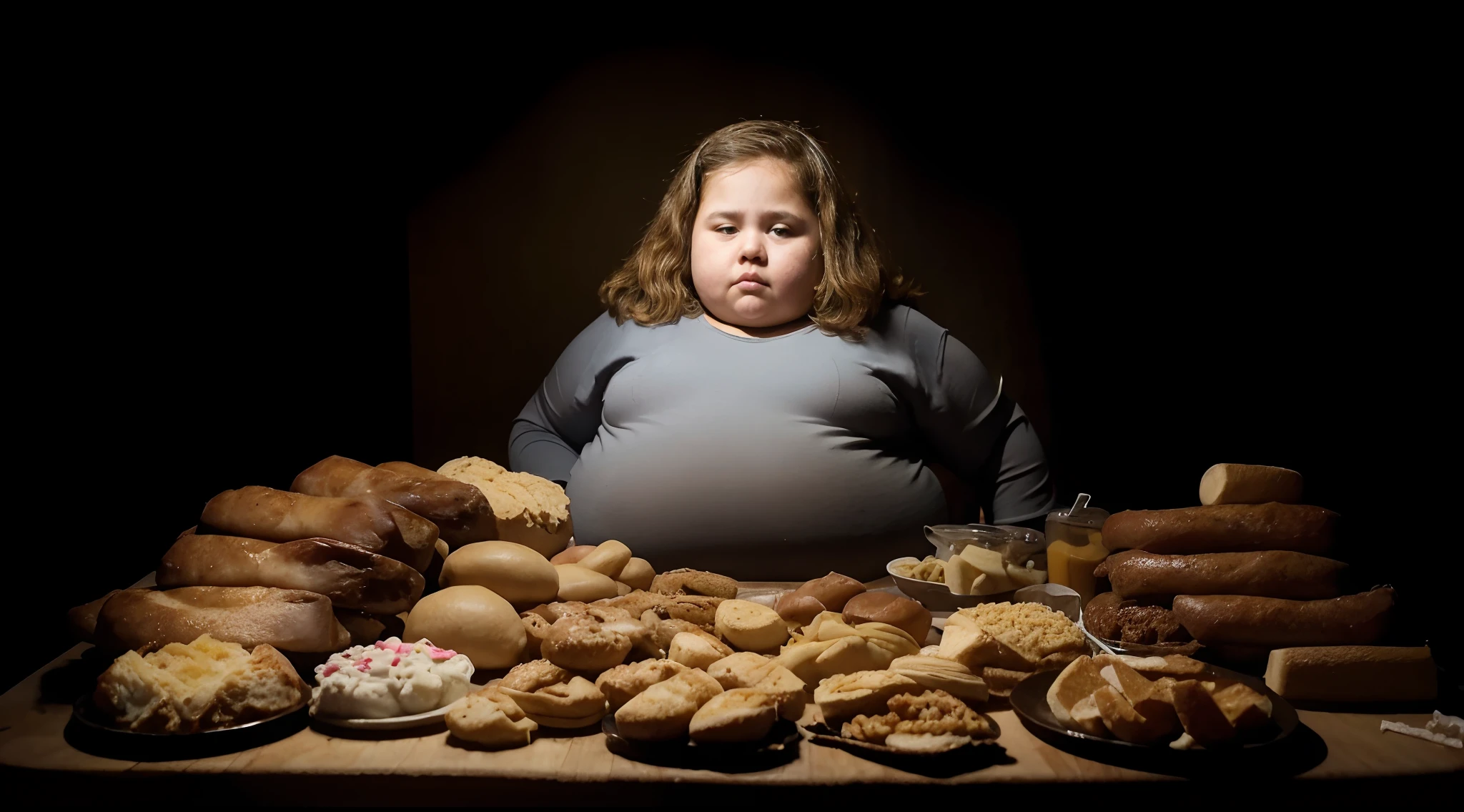 Arafed woman sitting at a table with a lot of food - SeaArt AI