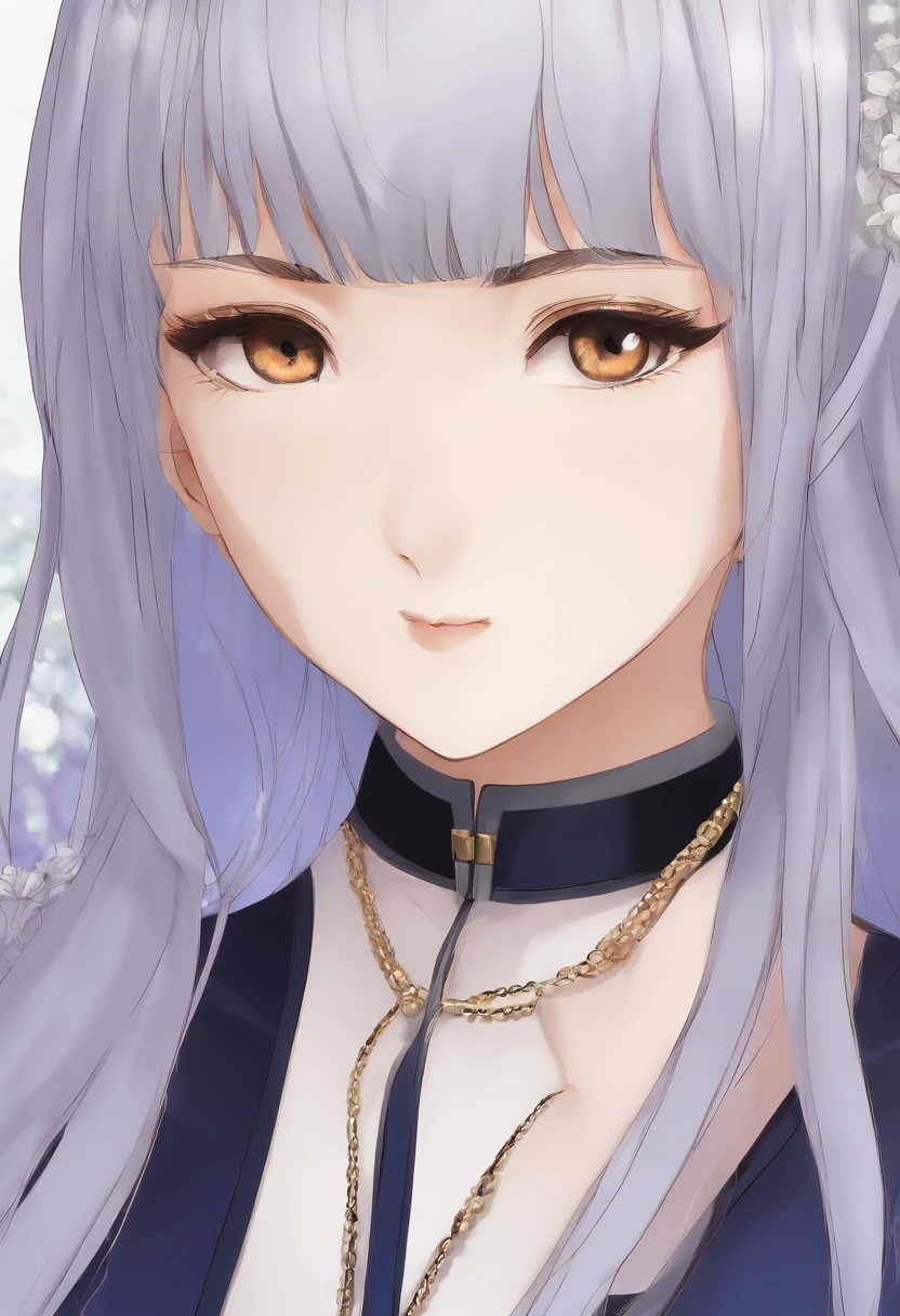 Anime girl with long gray hair and a choker - SeaArt AI