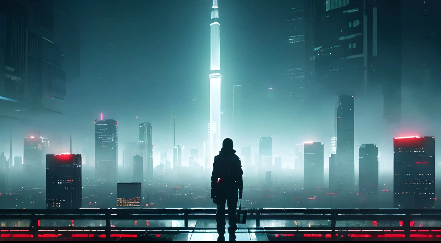 a dark, dystopian reflection of society, (best quality, highres), with a mix of eerie and realistic imagery, (horror:1.2) (sci-fi:1.1), contrasting colors with a desaturated and monochromatic tone, (moody lighting:1.2), featuring a futuristic cityscape with towering skyscrapers, (grim atmosphere), ethereal holographic displays, (neon lights:1.1), and a sense of isolation and unease, (loneliness:1.2).