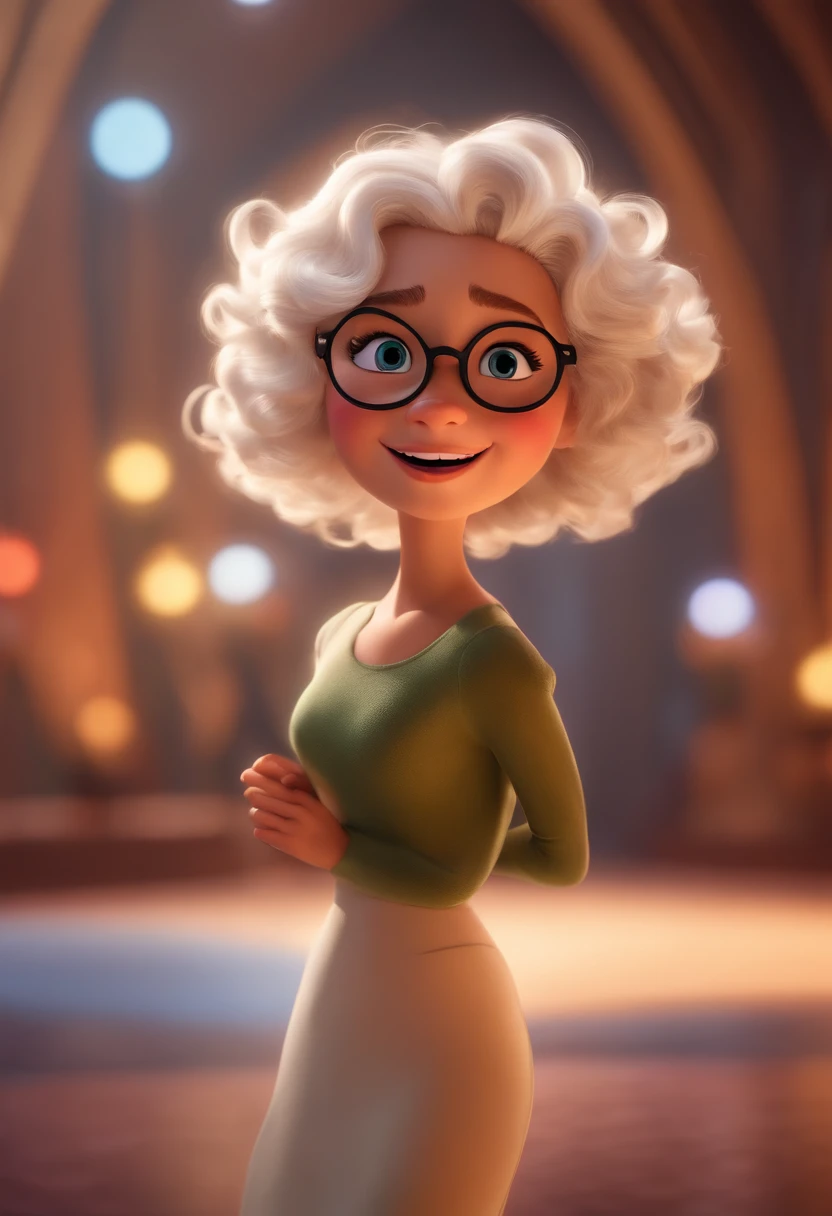 A cartoon character of a woman with glasses and a green dress - SeaArt AI