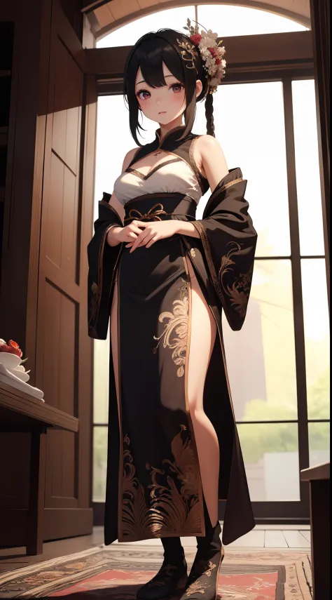 ((Best quality)), ((Masterpiece)), ((Ultra-detailed)), (illustration), (Detailed light), (An extremely delicate and beautiful),A charming young girl,Dramatic perspective,Hanfu long skirt