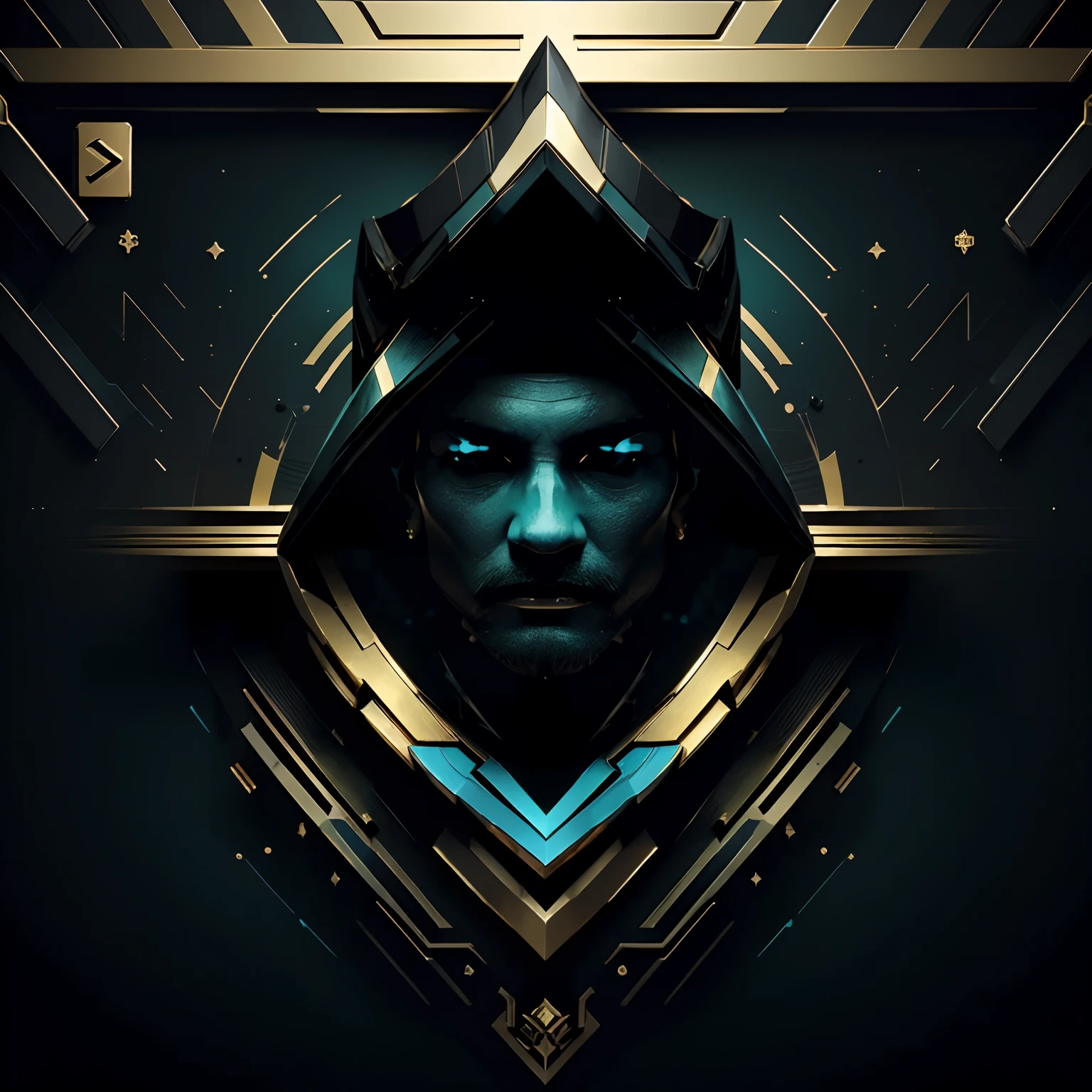 Gold and black and dark cyan color scheme, Black and gold and dark cyan, poggers, Gold and black and dark cyan, Gold and dark cyan theme, Stylized, Black and gold and dark cyan, futuristic nft card game, gambling, ace card, Black gold and dark cyan color scheme, Playing cards, youtube thumbnail，Technology elements、black in color，Dark cyan、Gold border、high definition detail、tmasterpiece、The best quality，（Very detailed unified 8k wallpapers），（The best quality），Middle horizontal black background