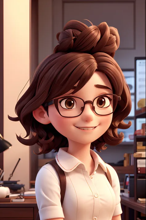 Beautiful character girl with short wavy hair in glasses doing advertising campaign from an optician