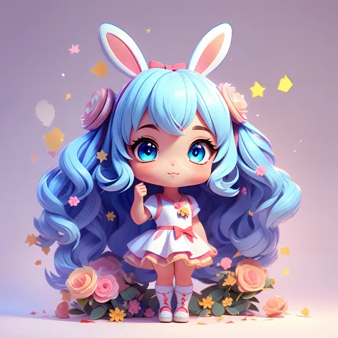 1girl, animal ears, tail, chibi, white hair, bunny ears, solo, bunny tail, long hair, hair ornament, bunny girl, virtual youtube...