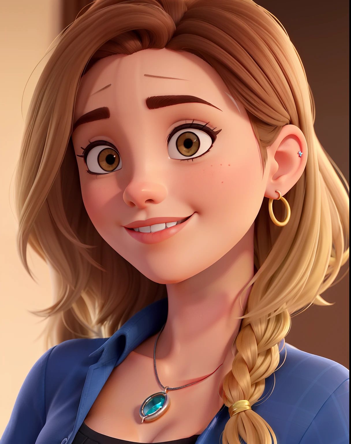 A close up of a cartoon girl with long hair and a necklace - SeaArt AI