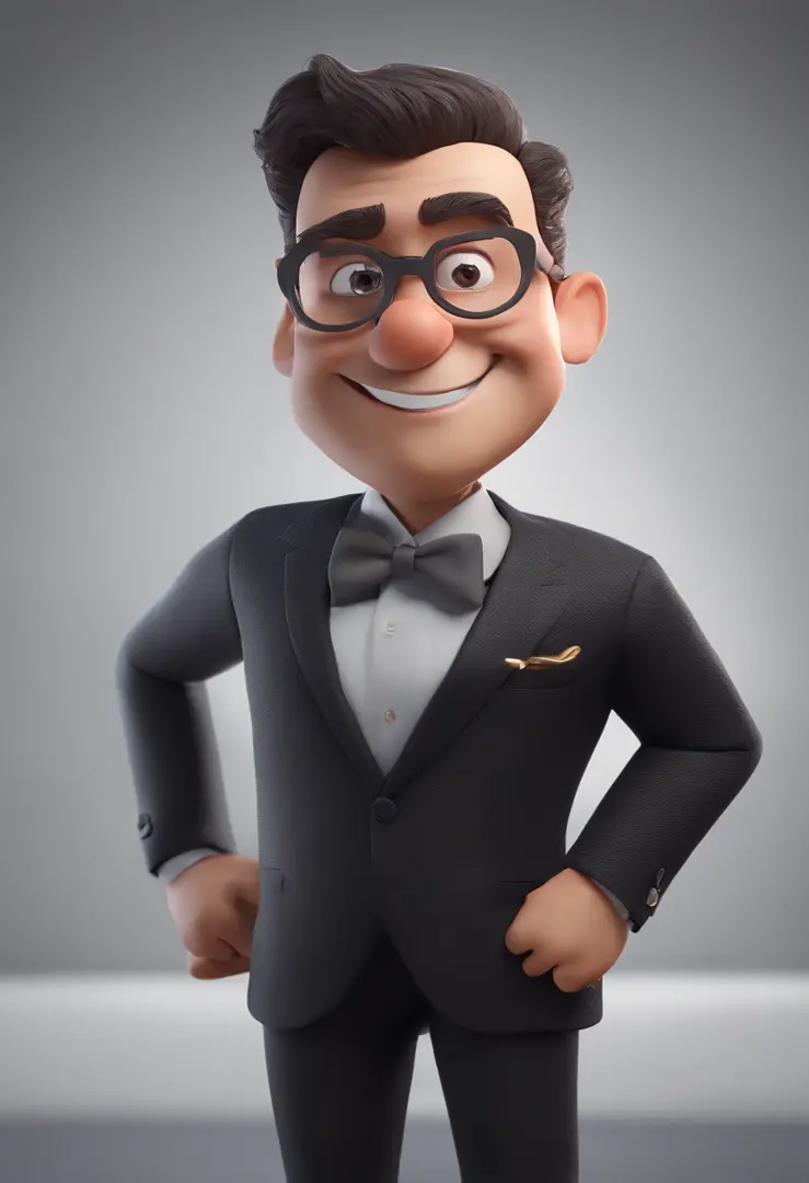 Cartoon character of a man with black glasses and a black shirt, animation character, Caractere estilizado, animation style rendering, 3D estilizado, Arnold Maya render, 3 d render stylized, toon render keyshot, Personagem 3D, Personagem 3D, 3d rendering s...