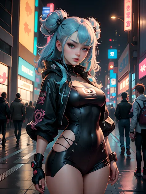 masterpiece, best quality, 2 cyberpunk girls standing together taking selfie portrait, ((((Harajuku-inspired cyberpunk clothing)...