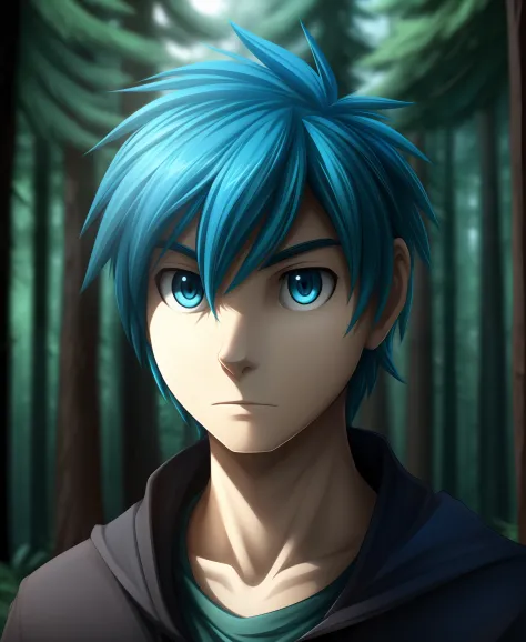 trace-legacy, twokinds, by tom_fischbach,, (best quality, masterpiece:1), solo, male human, blue eyes, medium hair, blue hair, p...