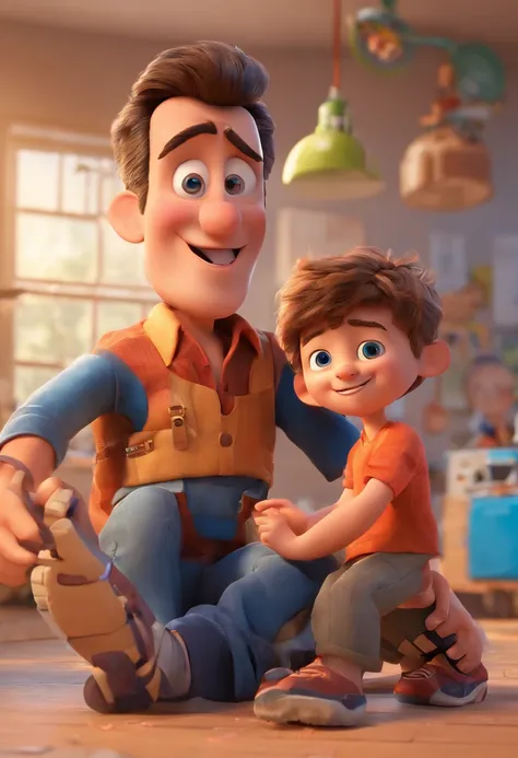 Estilo Pixar The Grown Man Is Holding A Naked Blue Eyed Boy And In His