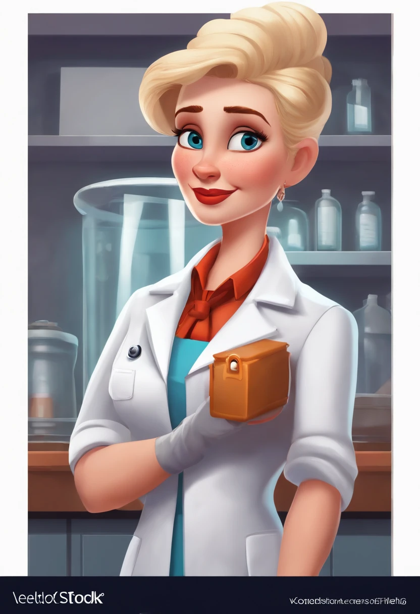 Create a pixar-style character inside a lab coat for a hot vet blonde  character - SeaArt AI