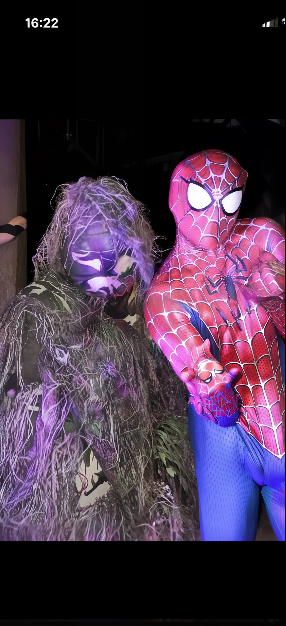 Spider - man and woman dressed in costumes standing next to each other -  SeaArt AI