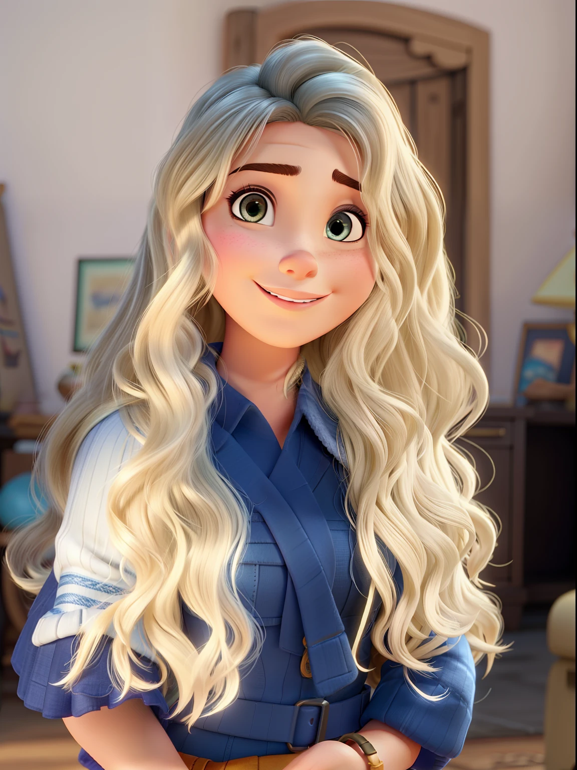 A close up of a cartoon character with long blonde hair - SeaArt AI