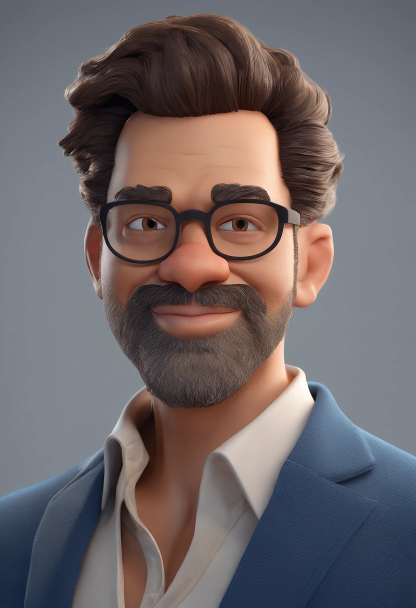 Cartoon character of a man with black glasses and a blue shirt, animation character, Caractere estilizado, animation style rendering, 3D estilizado, Arnold Maya render, 3 d render stylized, toon render keyshot, Personagem 3D, Personagem 3D, 3d rendering stylized, 3 d character render, personagem de desenho animado, Personagem de close up, Pose de personagem,  (Estilo Pixar) (master part:1.2) (Bokeh) (best quality) (pele detalhada) (textura detalhada) (8k) (argila) (Cinematic lighting) (foco nítido