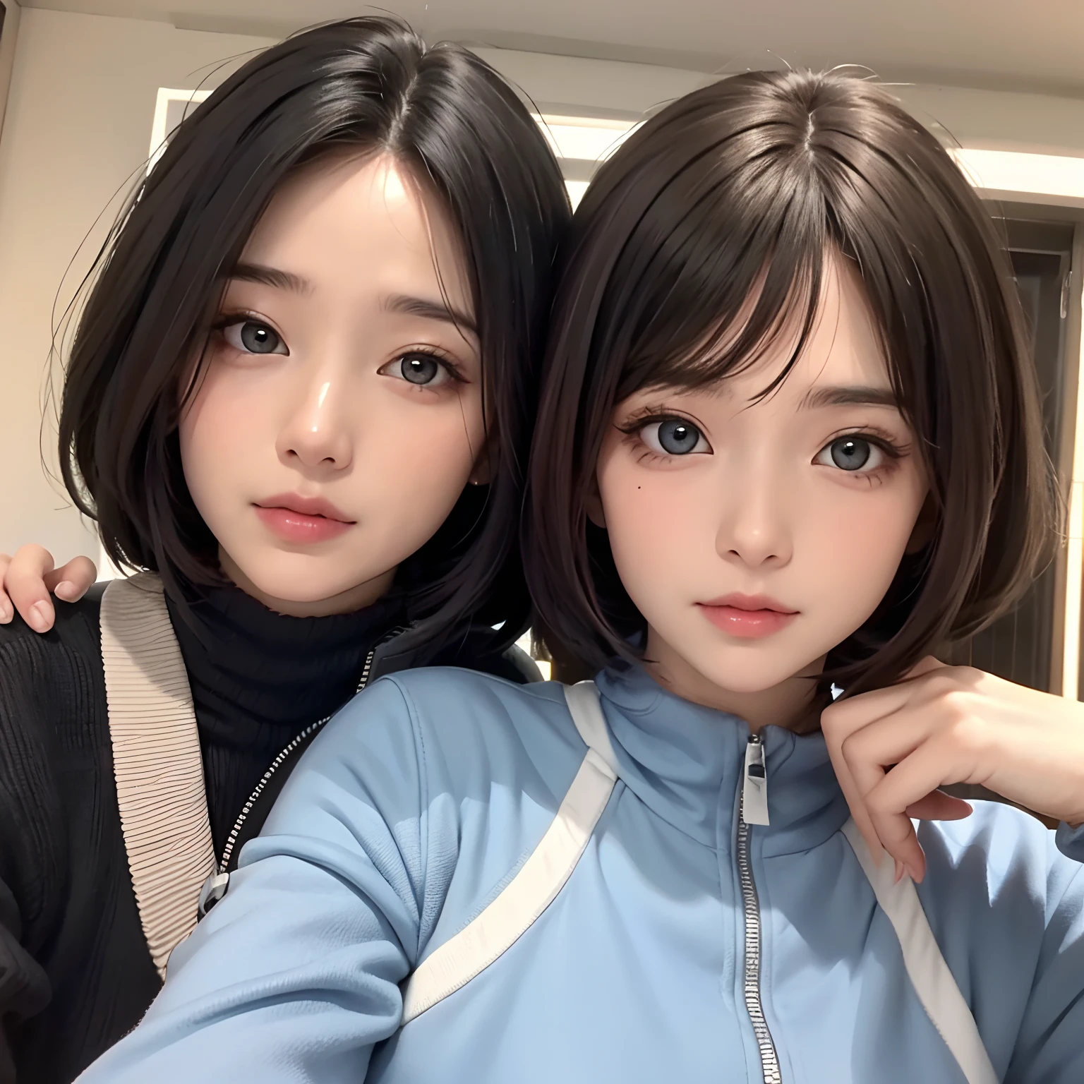 Two women with short hair posing for a picture in a room - SeaArt AI