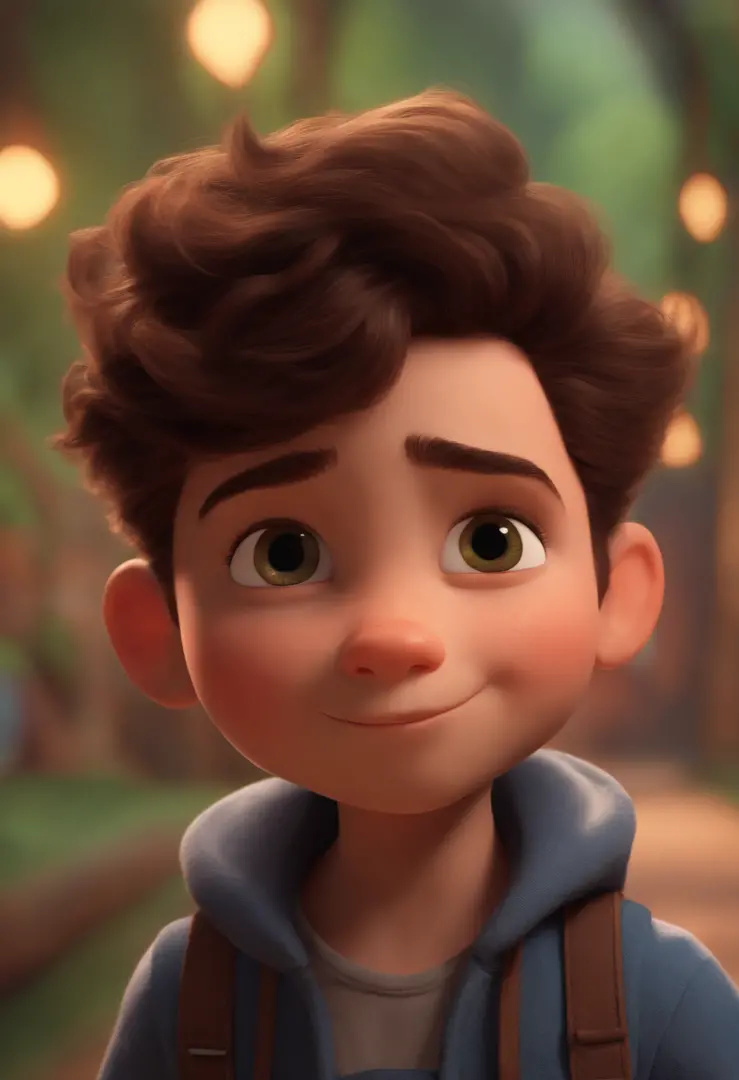Image of a boy for a story in a YouTube video in Pixar format, He's the little allabester, He's the class leader, He's outgoing, Playful and gets up for a lot of things, cabelo curto