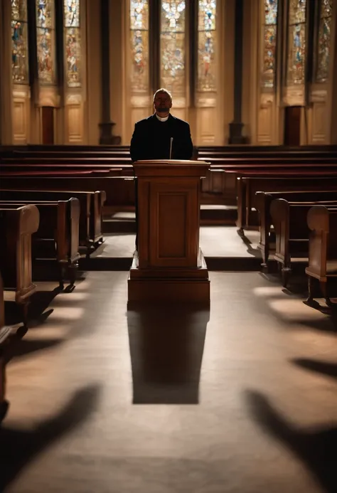 man in suit preaching aggressively from a pulpit and his shadow ...