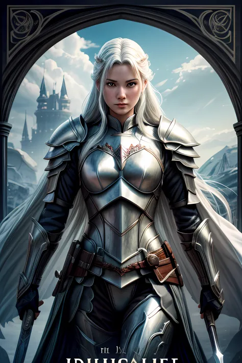 (fantasy movie poster: 1.5) named the white knight,(movie poster: 1.5), rpg art, a beautiful  (woman: 1.3), white knight ridong ...