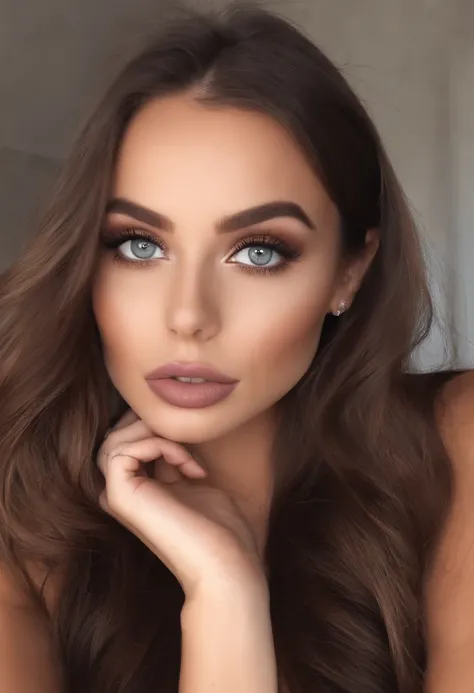 امرأة عرفد ترتدي قميصًا وسراويل داخلية متطابقة, فتاة مثيرة ذات عيون بنية,  صورة لصوفي مود, شعر بني و عيون كبيرة, صورة شخصية لامرأة شابة - SeaArt AI