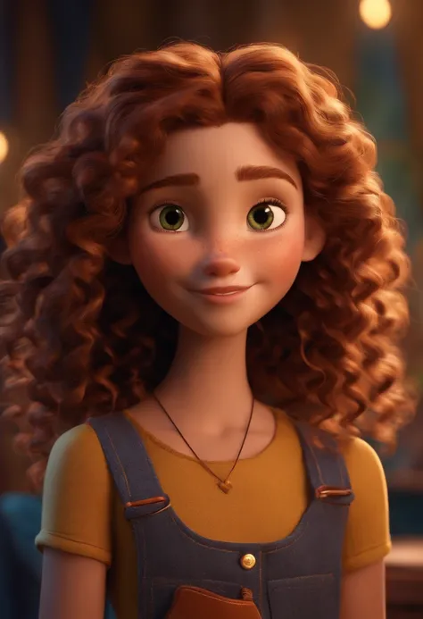 pixar stile 3d, cartoon ,thirteen year old girl with freckles and long ...