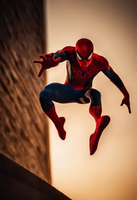 Spider - man in mid air with arms outstretched in front of a wall - SeaArt  AI