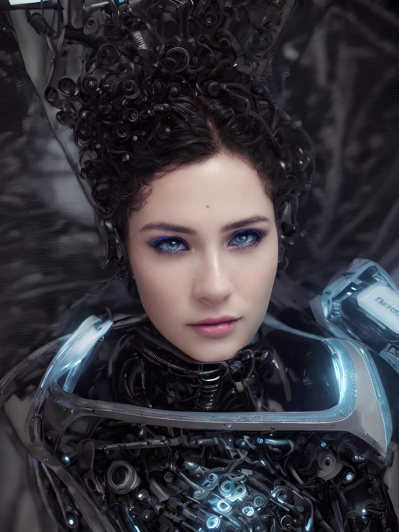 photo of (bs_purpalpaca), a woman, ((curly hair)), Cyborgdiffusion, ((robot arm)), tattoos, cyberpunk, neon, modelshoot style, (extremely detailed CG unity 8k wallpaper), photo of the most beautiful artwork in the world, professional photorealistic picture, NIKON, Antonio Moro, trending on ArtStation, Intricate, High Detail, Sharp focus, dramatic, photorealistic, (surrounded by men:1.2), ((looking at viewer:1.4)), (detailed eyes:1.2), (closeup:1.1), ((physical contact with man:1.4)), (perfect eyes), rain