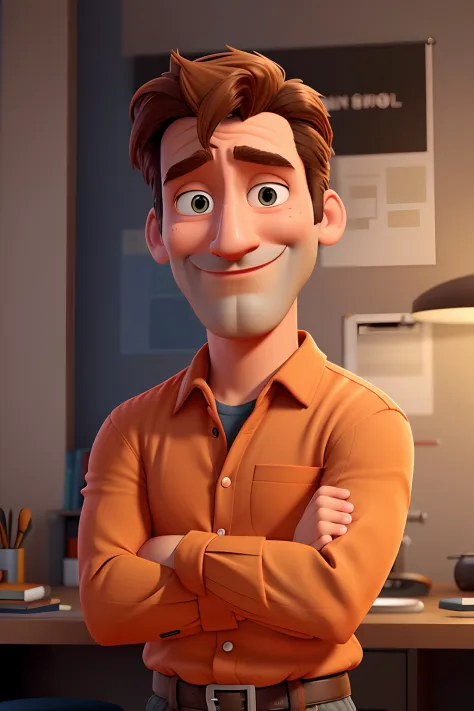personagem de desenho animado de um homem com um bigode e uma camisa, Pixar's Renderman rendering, pixar retrato 8 k foto, Arnold Maya render, animation character, renderizar na pixar, Personagem de close up, Como um personagem da Pixar, Representado como ...