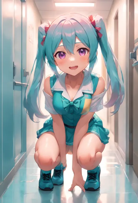 Hatsune Miku, buff, looking a viewer, toned , workout, Thigh muscles, muscle arm, Abs，(thin female, toned legs) Top quality, Masterpiece, High definition, Very detailed, 8K, One girl, Cute, anime perky breast, Crystal clear white skin, , Sensual, full body...