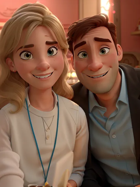 poster no estilo disney Pixar, A couple at a romantic dinner, estilo disney pixar, alta qualidade, melhor qualidade