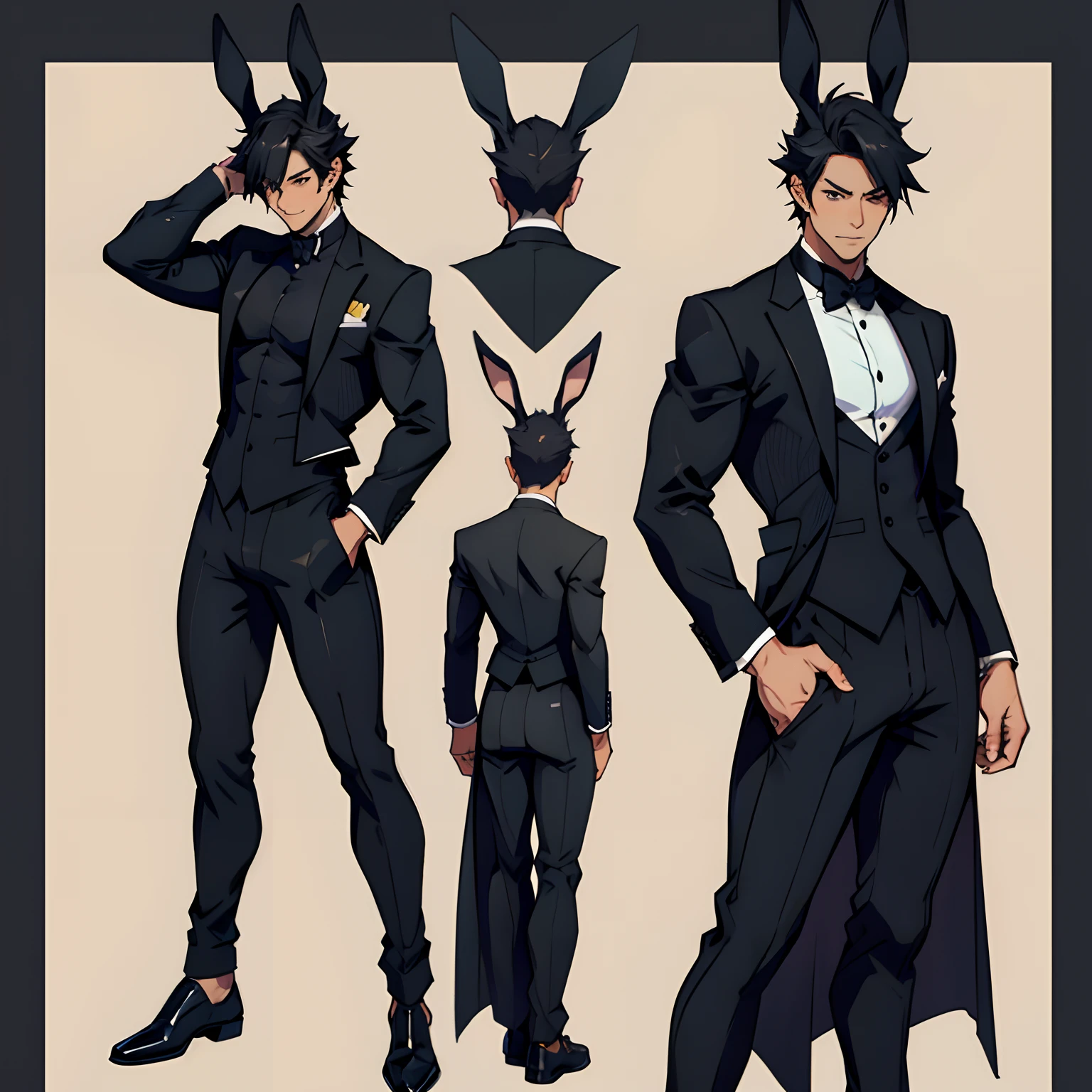 A close up of a person in a suit and bunny ears - SeaArt AI