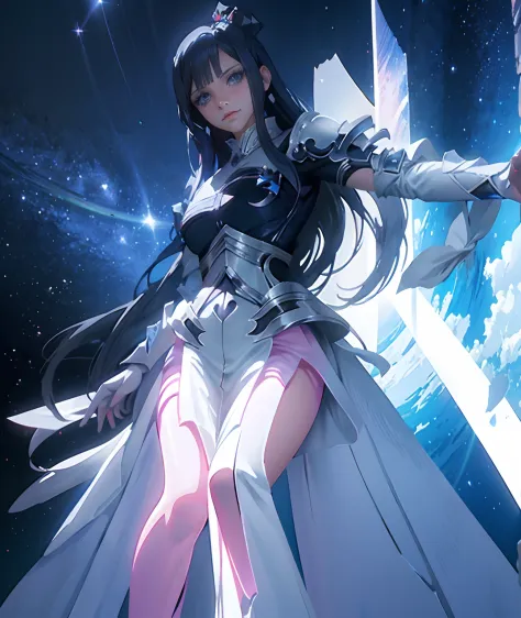 chica anime con ojos azules y cabello negro en un vestido blanco, Arte detallado del anime digital, 2. 5 d cgi anime fantasy art...