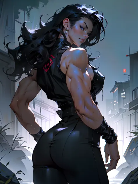 ((Best quality)), ((masterpiece)), ((realistic)), ((beautiful female villainess)), (milf:1.4), (badass:1.4), (from behind:1.2), ...
