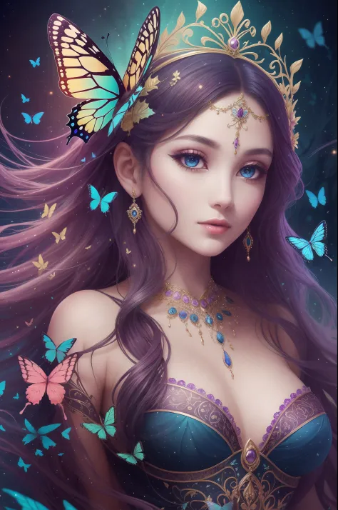 Mystical Elegance: The Enchantress of Ethereal Dreams

In a world draped in ethereal mist, a figure emerges, donned in a crown of blooming purples and vibrant blues. Her face, intricately adorned with jewels and shimmering paint, becomes a canvas telling t...