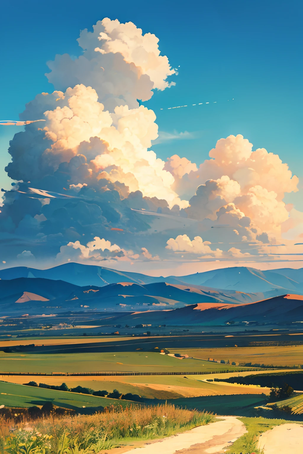 Masterpiece, best quality, high quality, anime style, sky, cloud, sky, no humans, blue sky, cloudy skies, award winning illustration, anime style sky