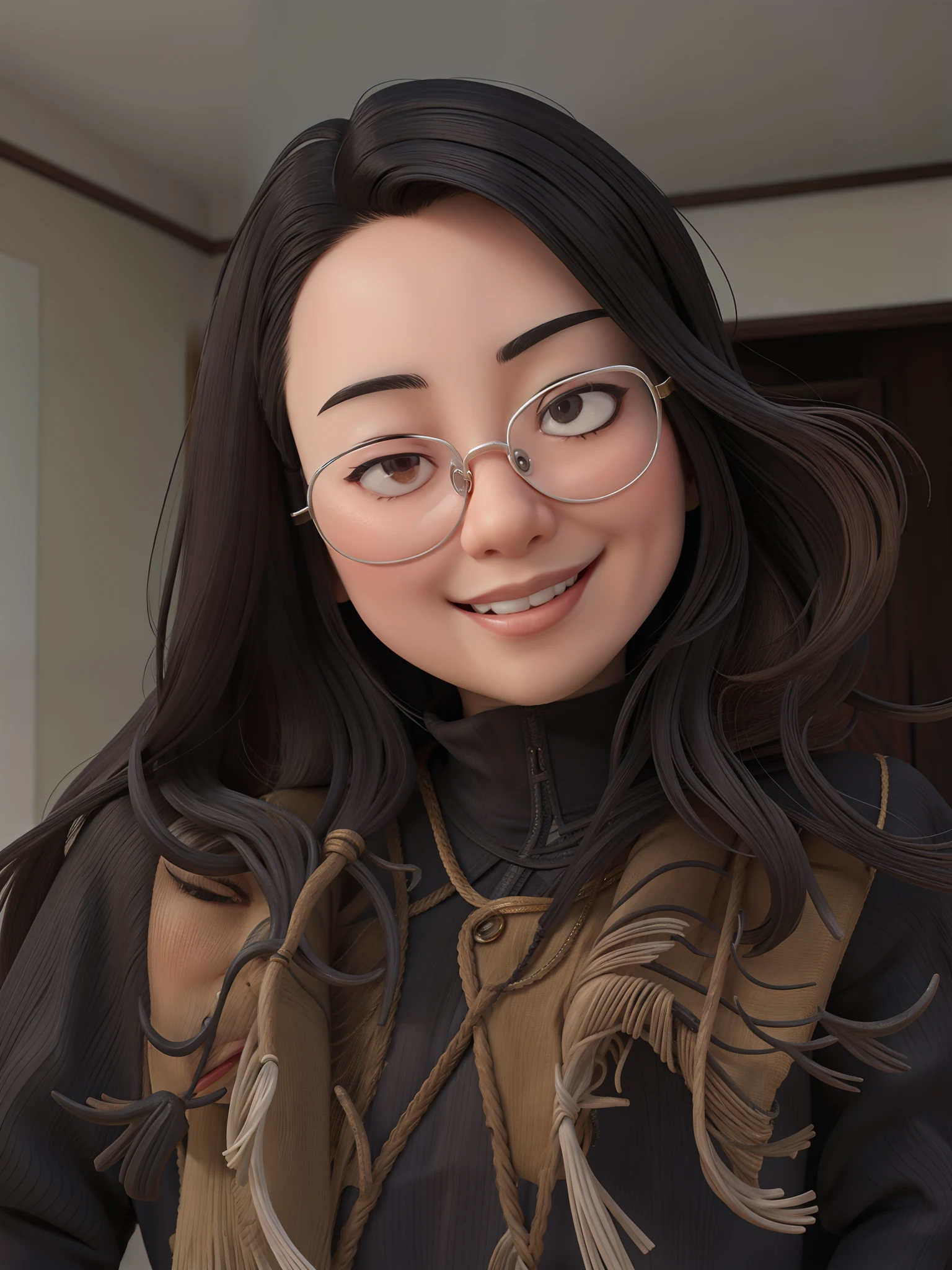 Mulher asiática em óculos sorrindo