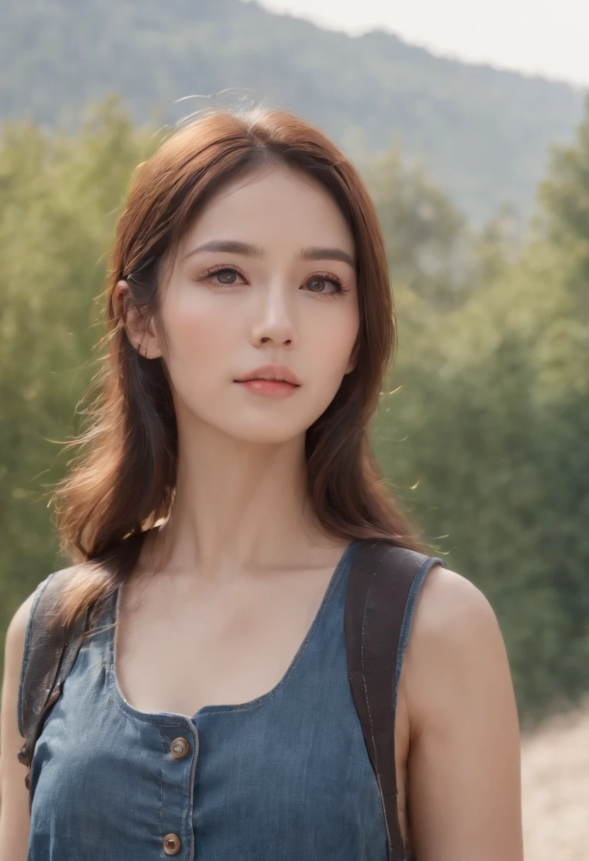 (Beautiful skyline,Magnificent sky),(Intense and dramatic imagery,the moving visual effects),(sun light,Colorful natural light),(1girll),(vests,denim short,Carrying a rucksack),(Dynamic pose:1.3,Black eyes,Long black hair,Sparkling maiden)[:0.8],(Big meadow),（Broad perspectives)，(Oncoming breeze),(Brown hair in harmony with background:1.2),(Remote,Long shot mashup)[::0.9]