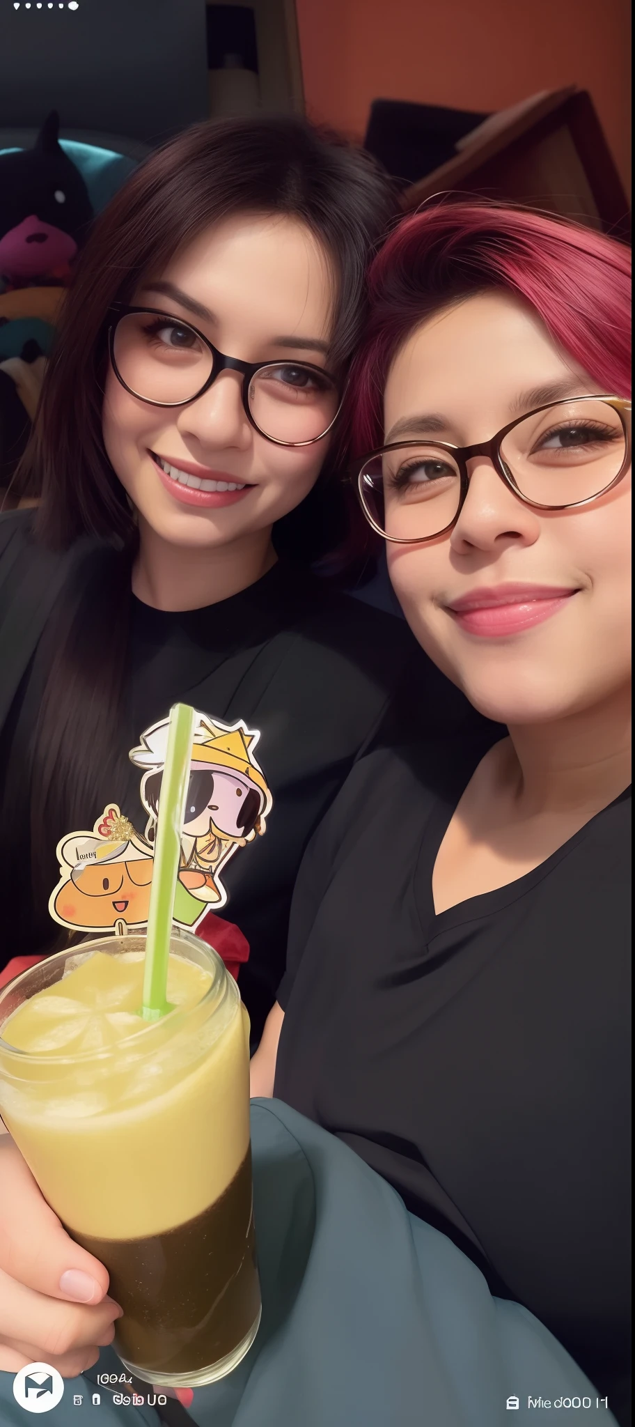 Two women with glasses pose for a picture with a drink - SeaArt AI