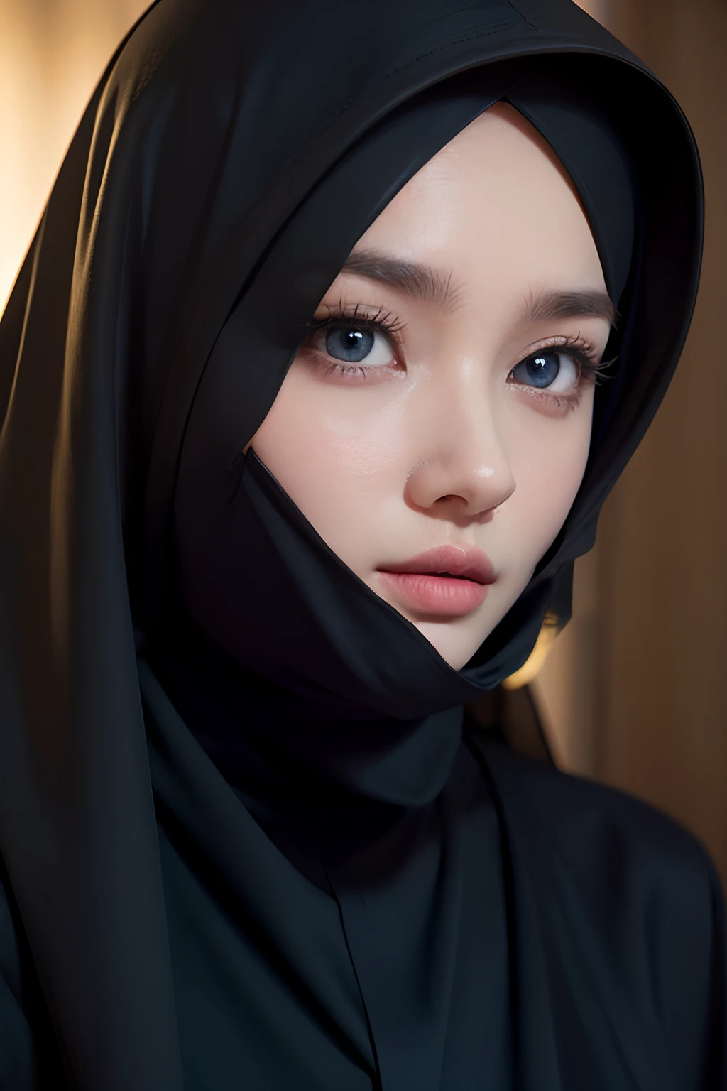 A close up of a woman wearing a black hijab - SeaArt AI