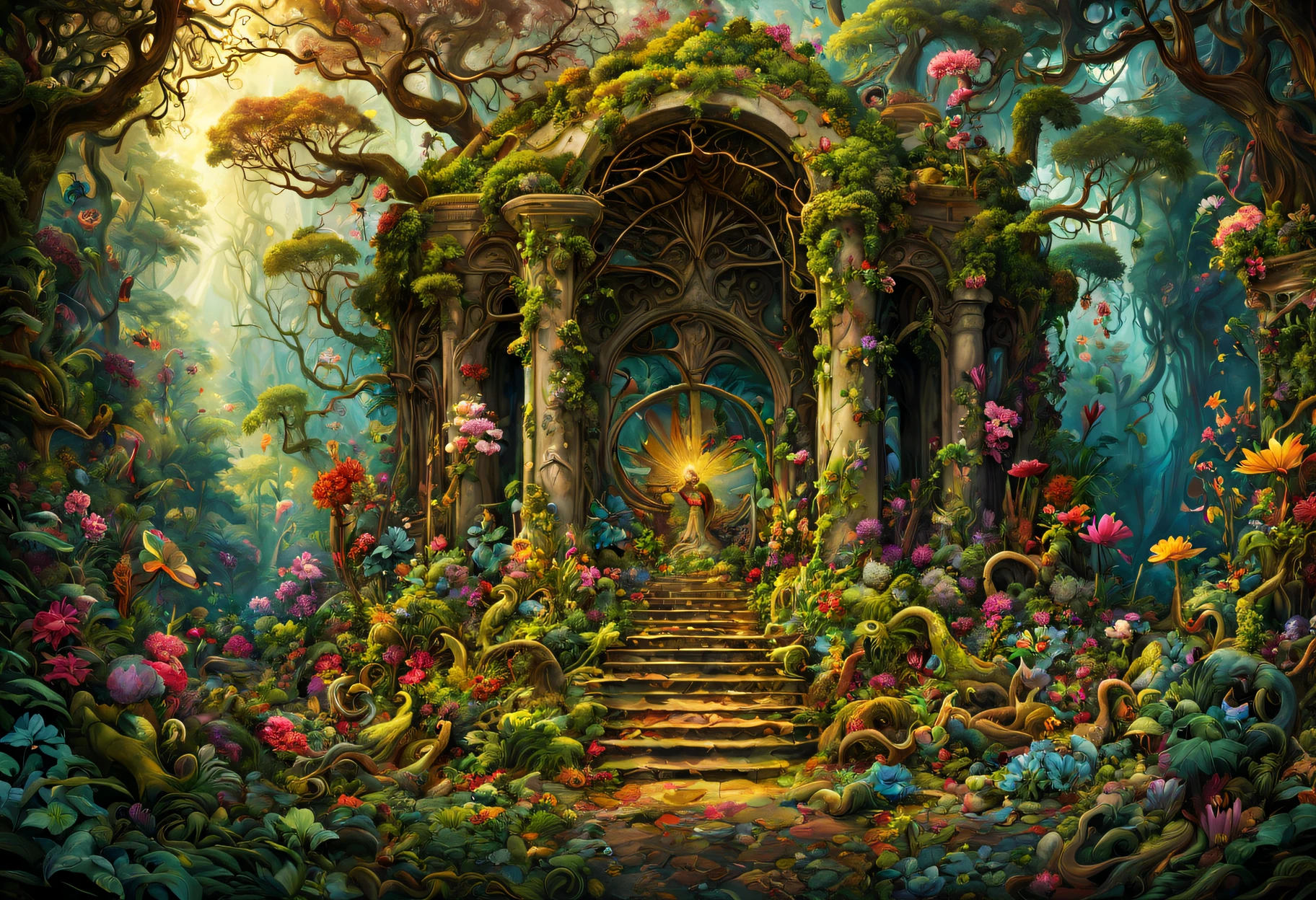 (Cinematic Photo:1.3) of (Realistic:1.3),(Disgusting:1.3) ancient marble altar in fairy forest, random beautiful jungle, knotted roots, vibrant colors, gnarled trees, fractal lush vegetation, natural sunlight, intricate details, realistic digital art, , many mess tiny colorful flowers, (oversaturate:1.2), by Jean-Baptiste Monge, Gilles Beloeil, Tyler Edlin, Marek Okon, Pixar, album art, comic style, golden ratio, perfect composition, a masterpiece, trending on artstation,Highly Detailed,(Art Nouveau:1.3),(Photorealism:1.3),(Classical Realism:1.3),(Vivid Colors:1.3),greg rutkowski