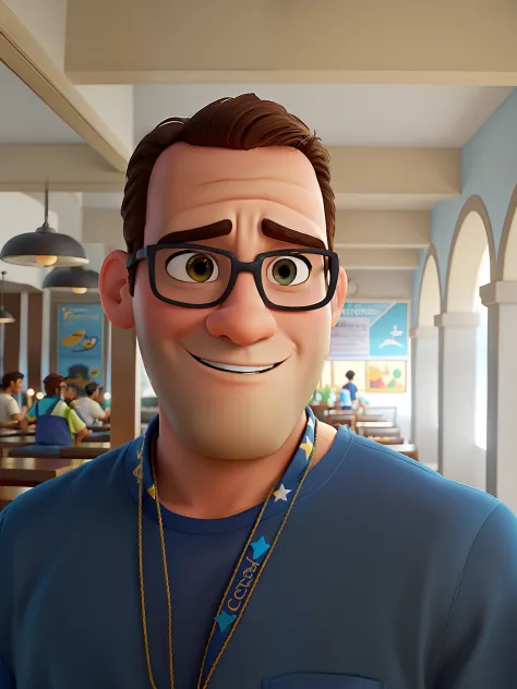 Poster no estilo Disney pixar, alta qualidade, melhor qualidade, homem sexy branco, 30 anos cabelo grisalho , musculoso, com fundo em um restaurante a luz de velas