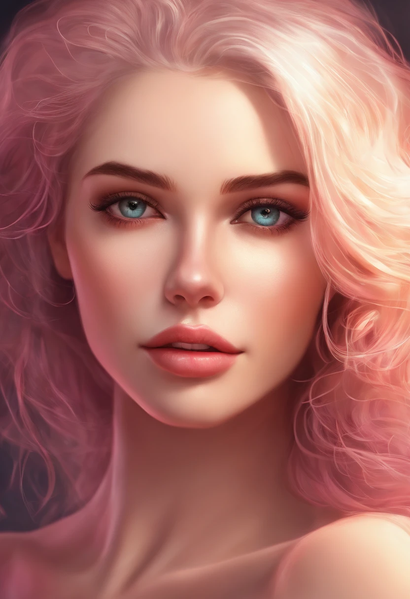 Uma mulher com cabelo rosa e olhos azuis está posando para uma foto -  SeaArt AI