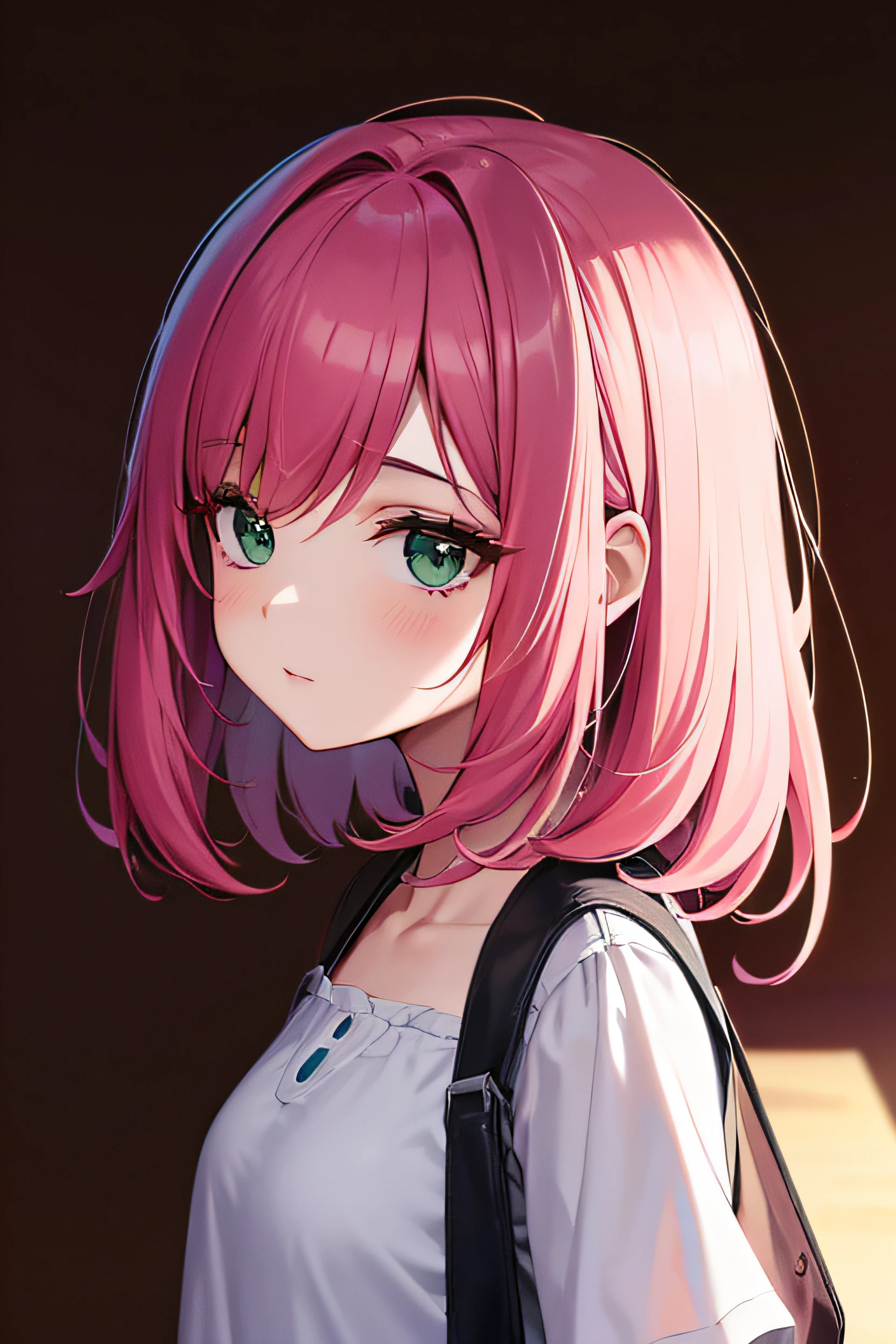 Anime girl with pink hair and backpack looking at camera - SeaArt AI