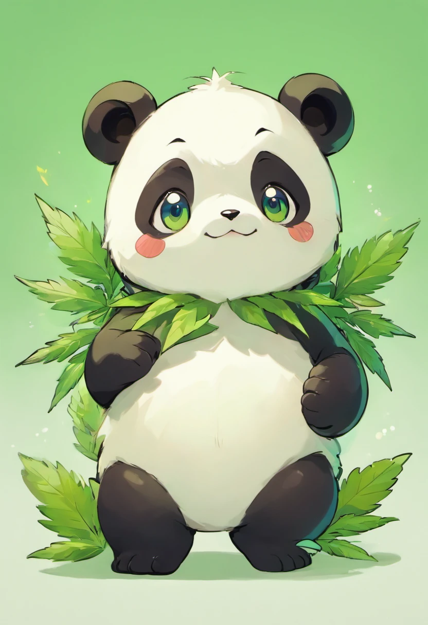 Panda bear with green leaves on his chest and eyes - SeaArt AI