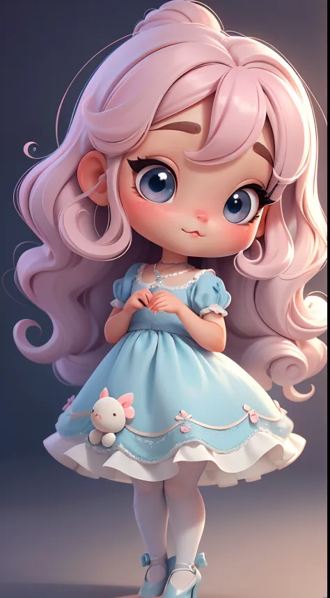 Create a series of cute baby style chibi dolls with a cute ballerina theme, each with lots of detail and in an 8K resolution. All dolls should follow the same solid background pattern and be complete in the image, mostrando o (corpo inteiro, incluindo as p...