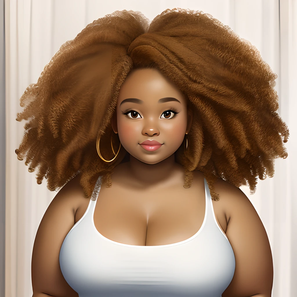 Esposa afroamericana gorda con pelo rizado.