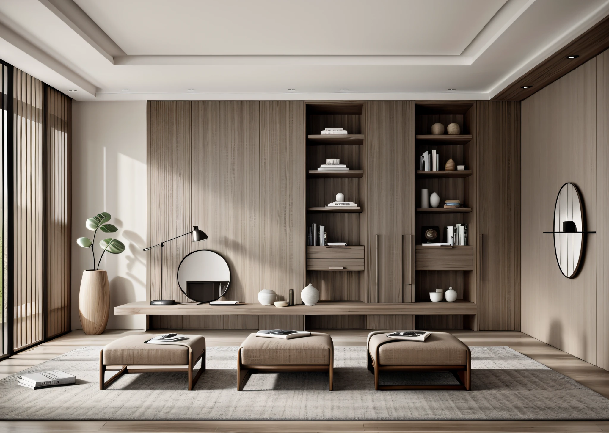 walnut_furniture, minimalist room, interior design, minimalist style